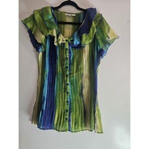 Cato Woman 14/16w Blouse Top Colorful Sheer Short Sleeve Flowy Button Down Shirt